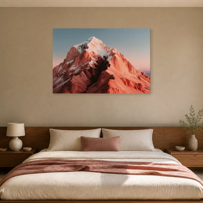 Tableau Montagnes Roses présenté dans une chambre - Art Virtuoso