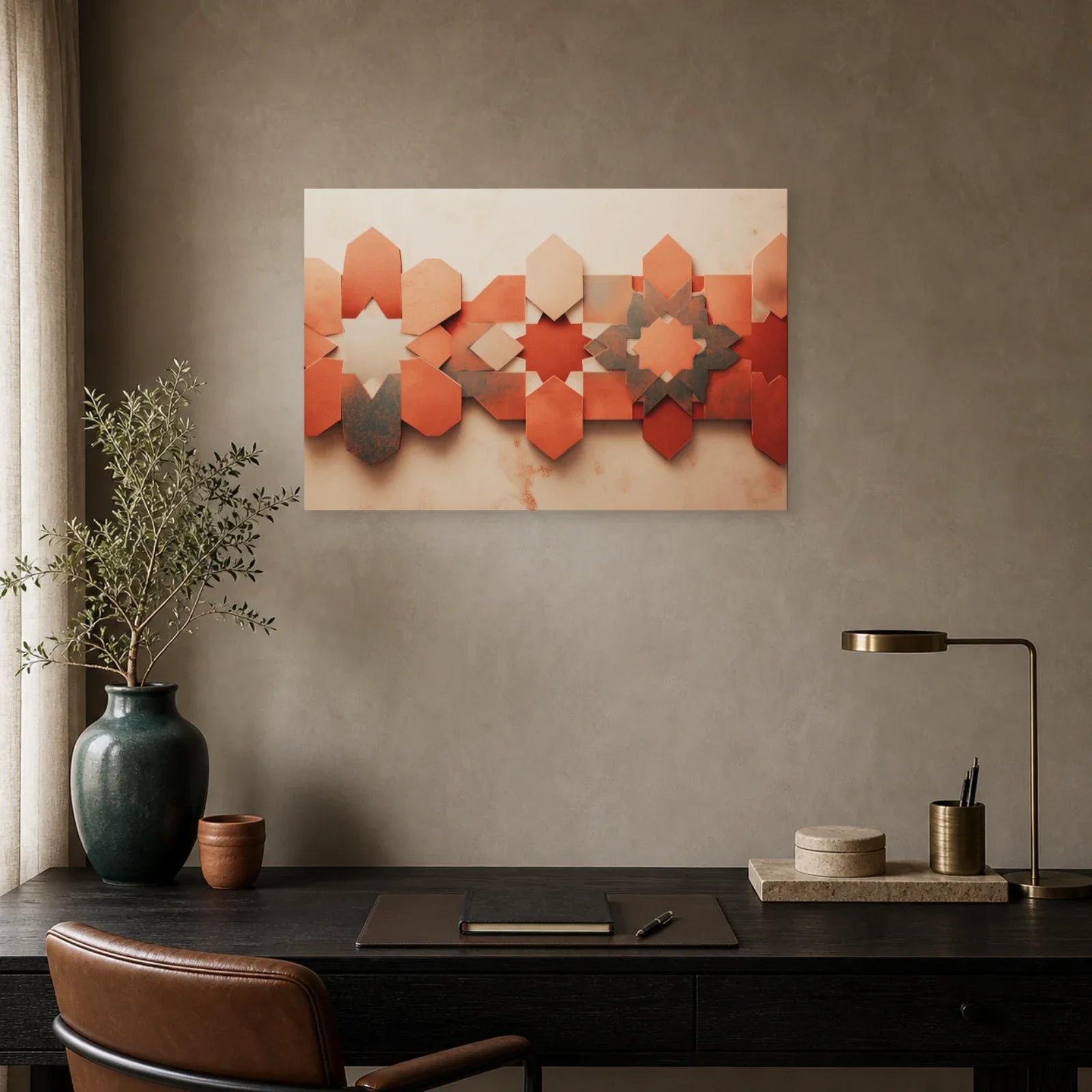 Tableau Mosaique Zellige Terracotta dans un bureau - Art Virtuoso