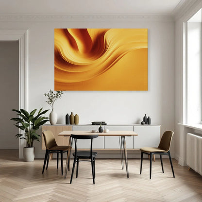 Tableau moutarde organique dans une cuisine aux lignes épurées Art Virtuoso
