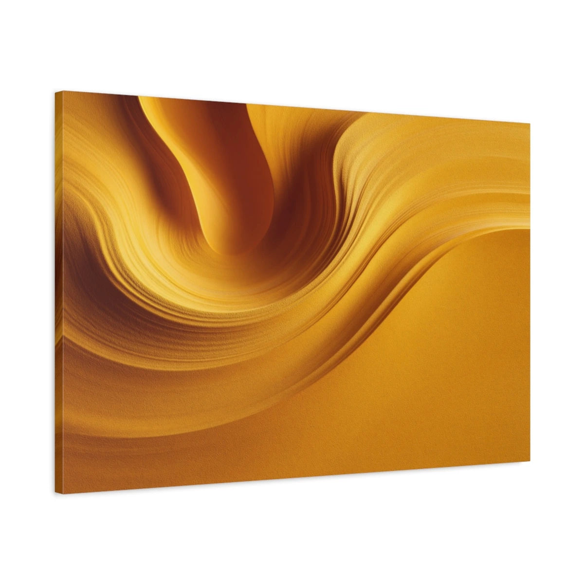 Tableau Abstrait Jaune Moutarde - Courbes en Strates - toile 3D avec bords imprimés - Art Virtuoso