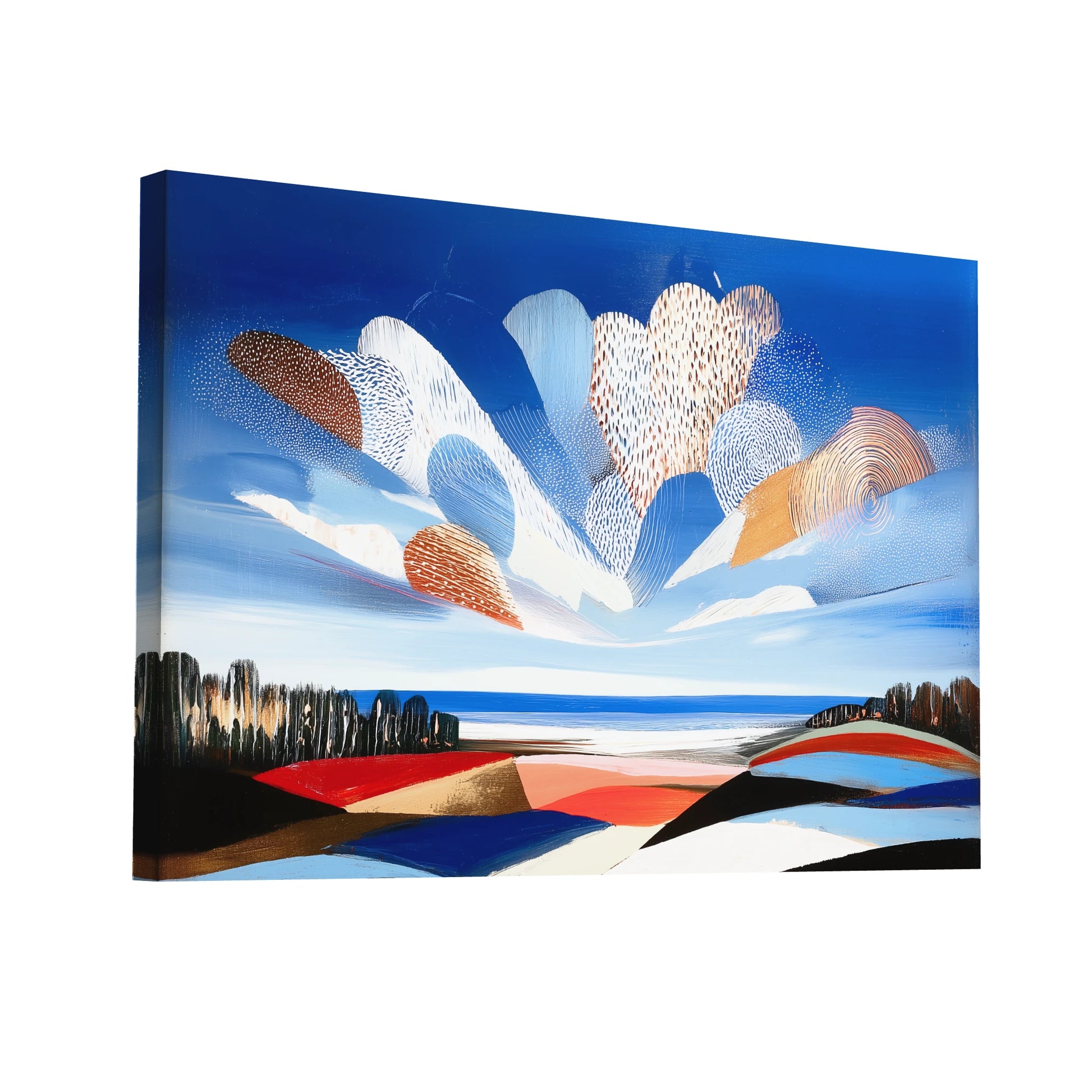 Product Hero 3D WebP Tableau Mural Scandinave – ciel cobalt et nuages graphiques - Art Virtuoso