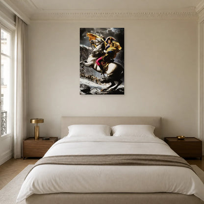 Tableau au cheval blanc et à la cape d'or présenté dans une chambre