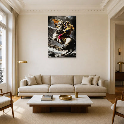 Tableau Napoléon à cheval exposé dans un salon de caractère