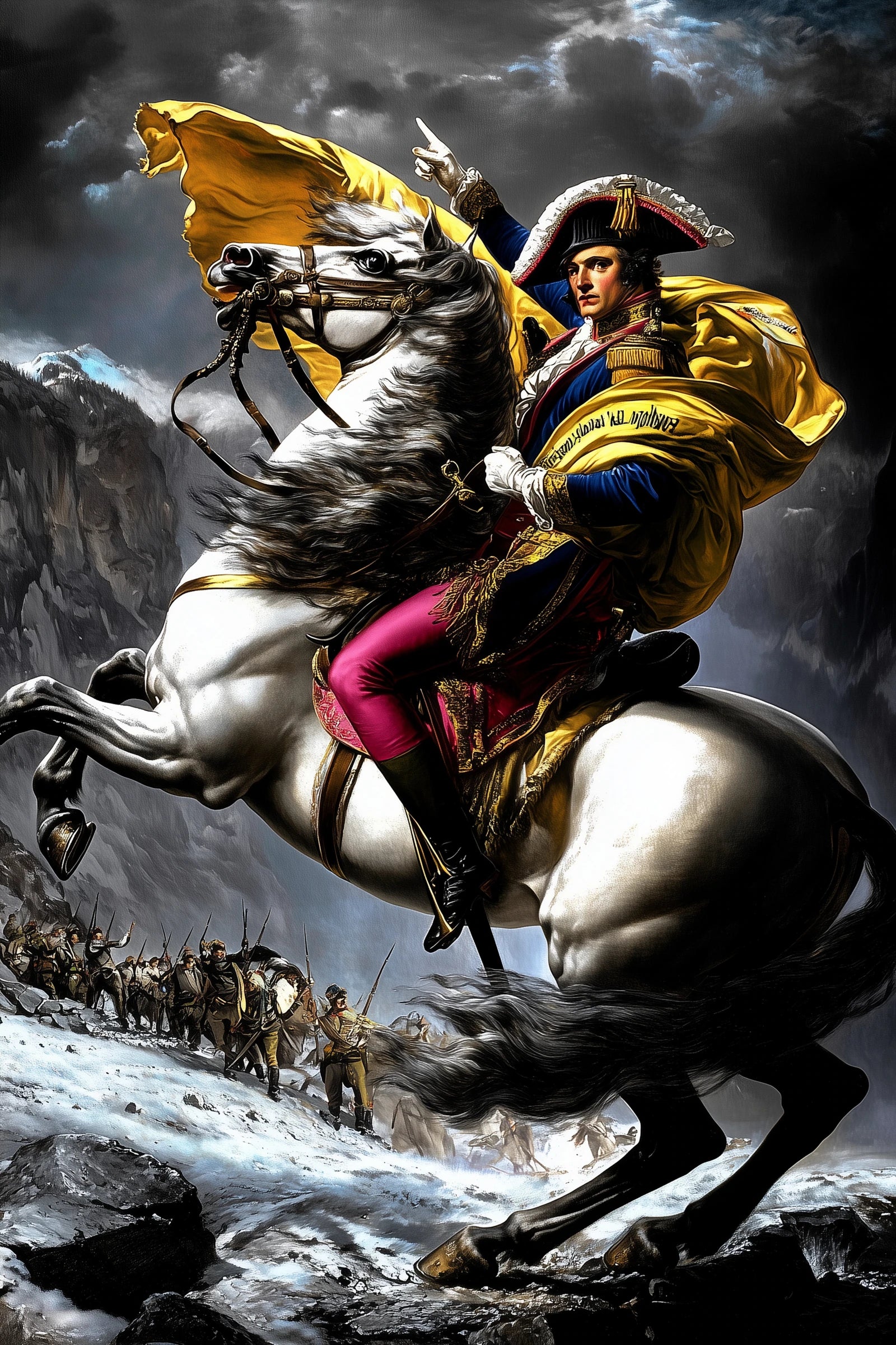 Tableau Napoléon moderne sur cheval blanc cabré, format S