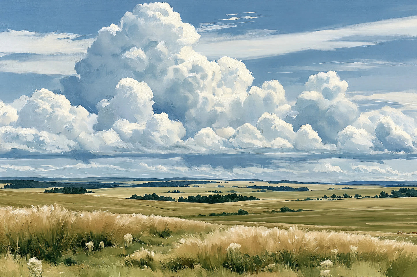 Tableau nature campagne lumineuse avec grand ciel et nuages - format M