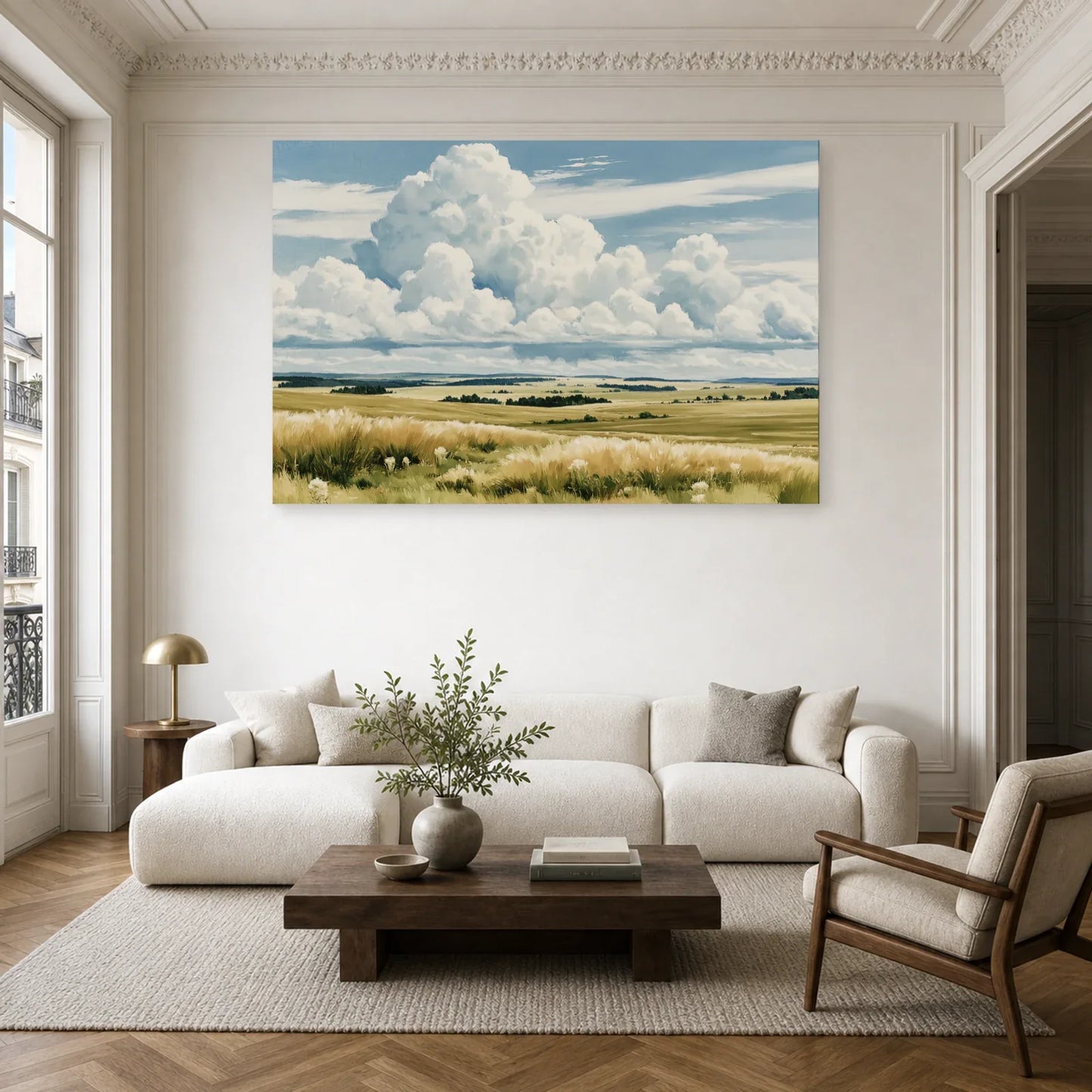 Tableau Nature Campagne Lumineuse - Grand Ciel dans un salon - Art Virtuoso