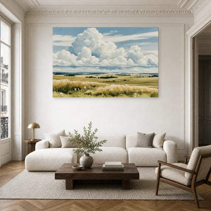 Tableau Nature Campagne Lumineuse - Grand Ciel dans un salon - Art Virtuoso