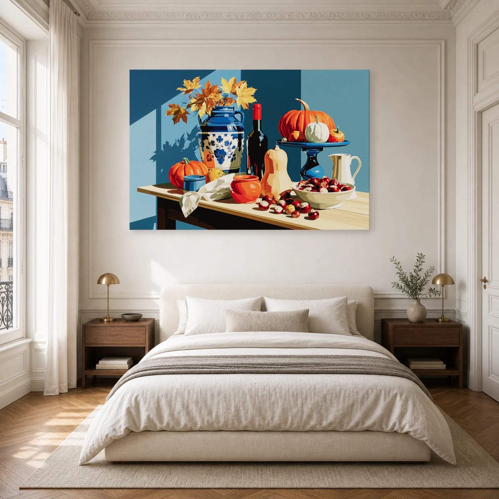 Tableau Nature Morte Automne Courges Chataignes dans une chambre - Art Virtuoso