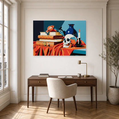 Tableau Nature Morte Baroque Vanitas Livres Anciens dans un bureau - Art Virtuoso