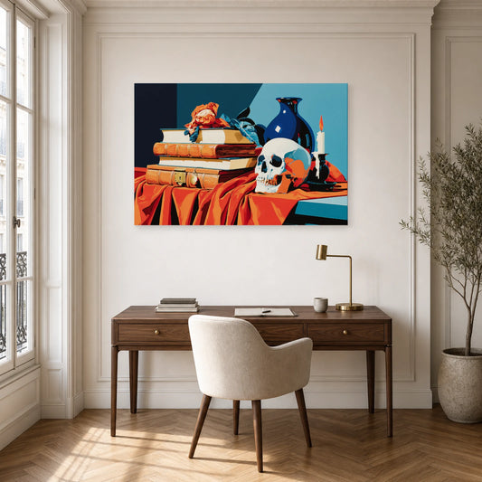 Tableau Nature Morte Baroque Vanitas Livres Anciens dans un bureau - Art Virtuoso