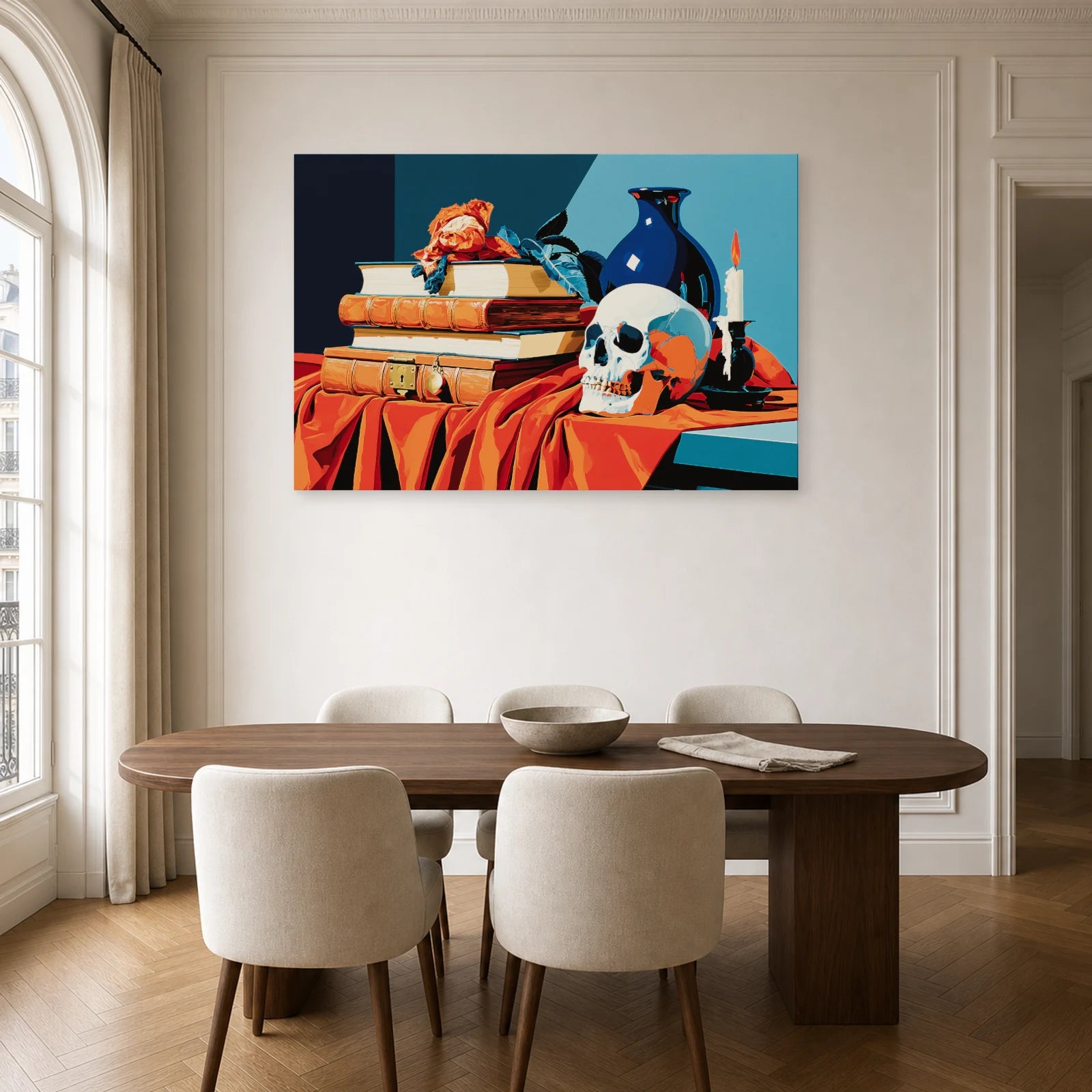 Tableau Nature Morte Baroque Vanitas Livres Anciens dans une cuisine - Art Virtuoso