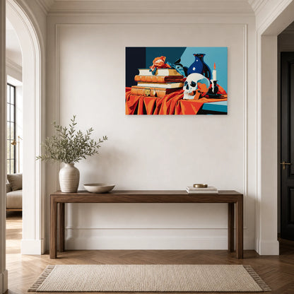 Tableau Nature Morte Baroque Vanitas Livres Anciens dans une entree ou un couloir - Art Virtuoso