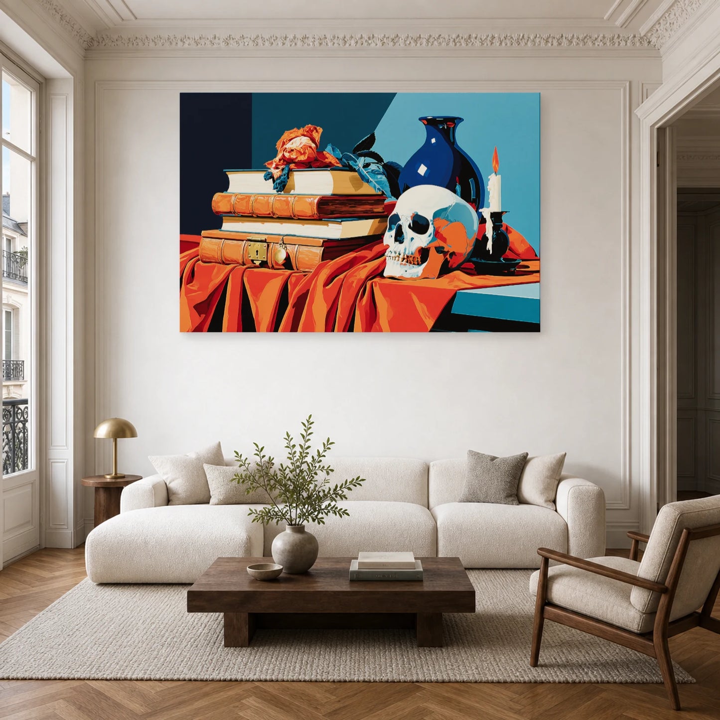 Tableau Nature Morte Baroque Vanitas Livres Anciens dans un salon - Art Virtuoso