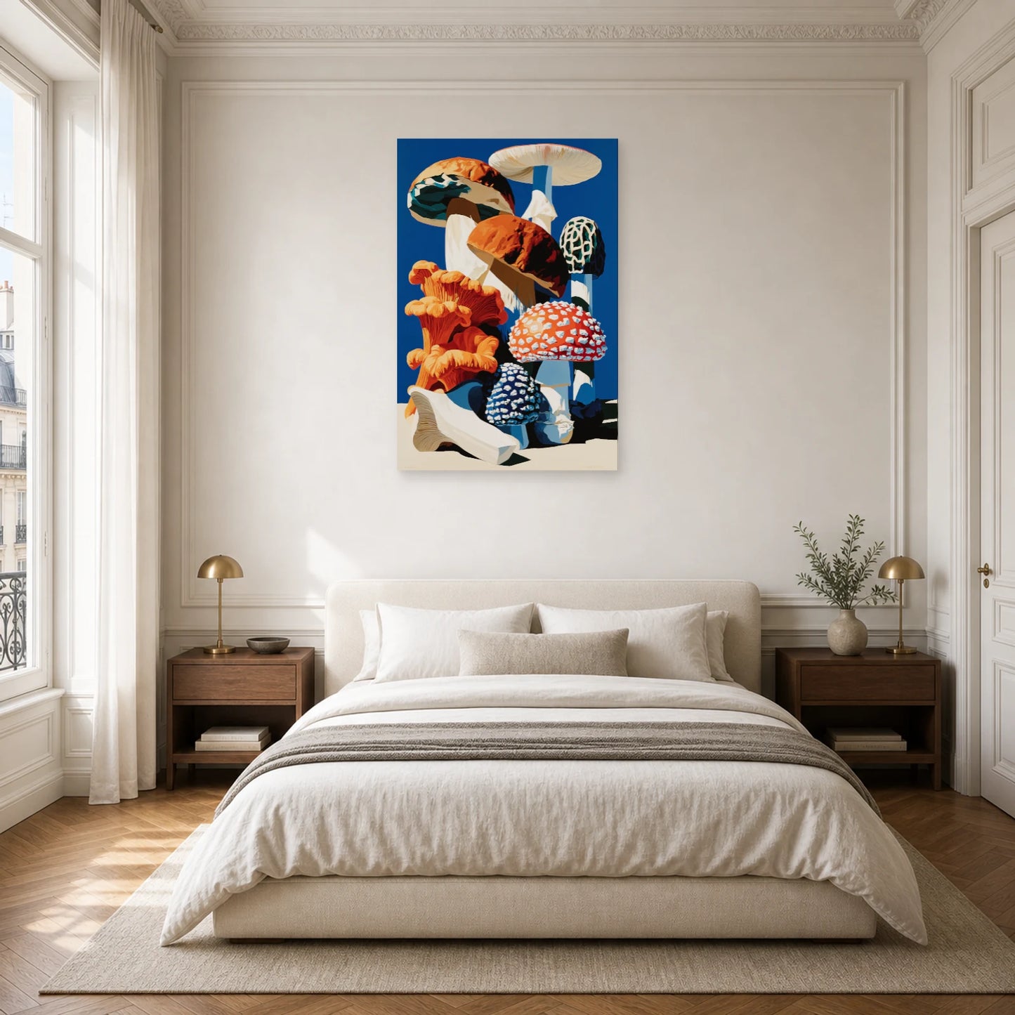 Tableau Nature Morte Botanique Champignons Planche dans une chambre - Art Virtuoso