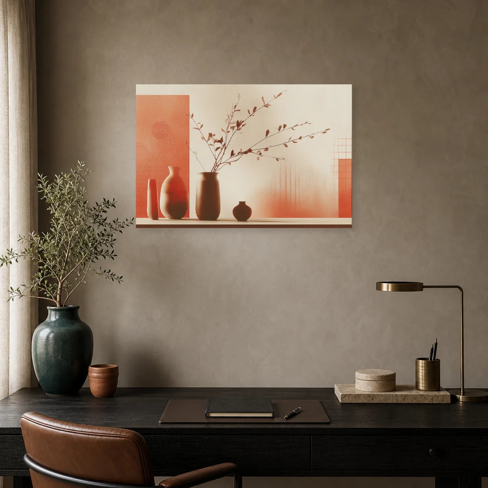 Tableau Nature Morte Branches Terracotta dans un bureau - Art Virtuoso