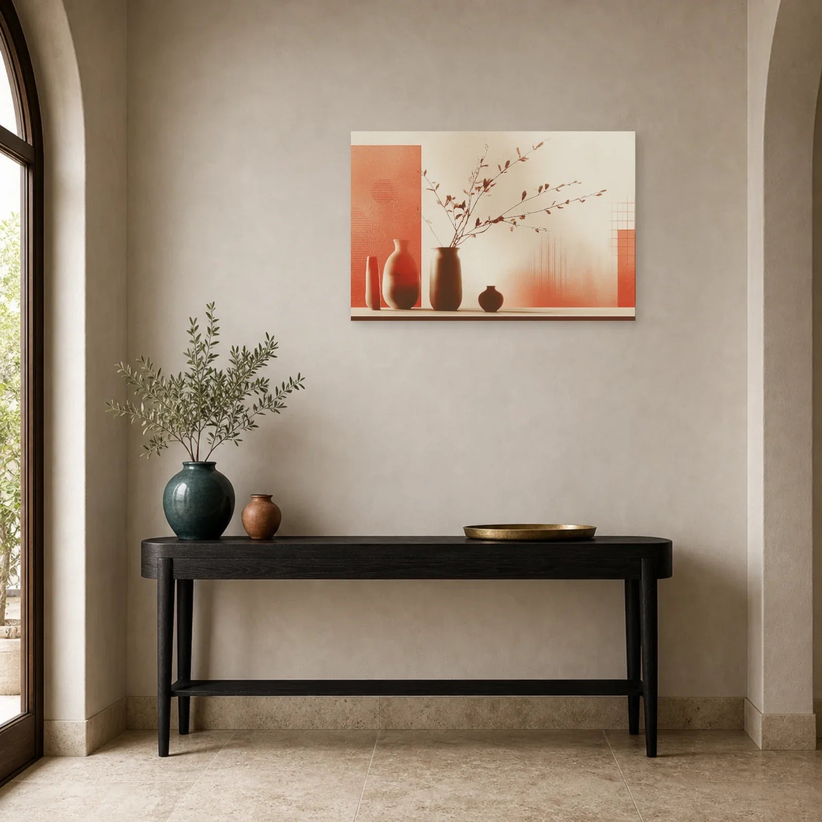 Tableau Nature Morte Branches Terracotta dans une entree ou un couloir - Art Virtuoso