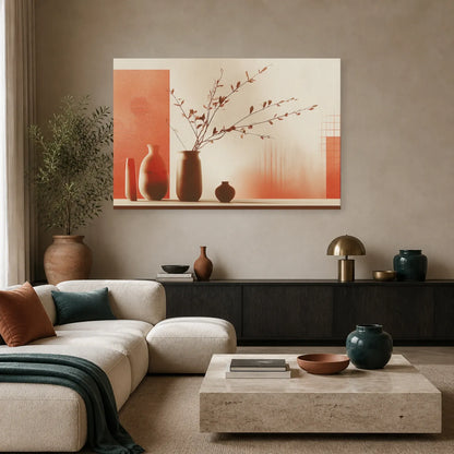 Tableau Nature Morte Branches Terracotta dans un salon - Art Virtuoso