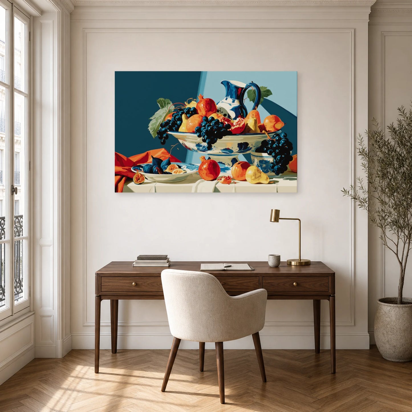 Tableau Nature Morte Caravage Clair Obscur Fruits dans un bureau - Art Virtuoso