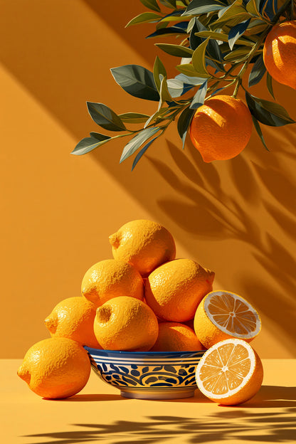 Tableau vertical format M avec nature morte aux citrons coupés par Art Virtuoso