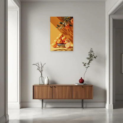 Nature morte verticale aux citrons présentée près d'une console d'entrée par Art Virtuoso