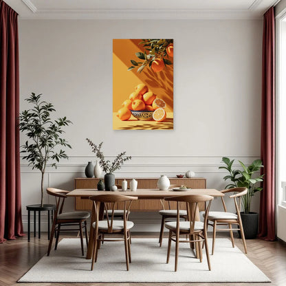 Tableau nature morte citrons jaunes installé sur un mur de cuisine par Art Virtuoso