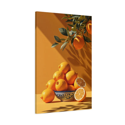 Tableau Nature Morte Citrons Jaunes - Compotier Bleu - toile 3D avec bords imprimés - Art Virtuoso