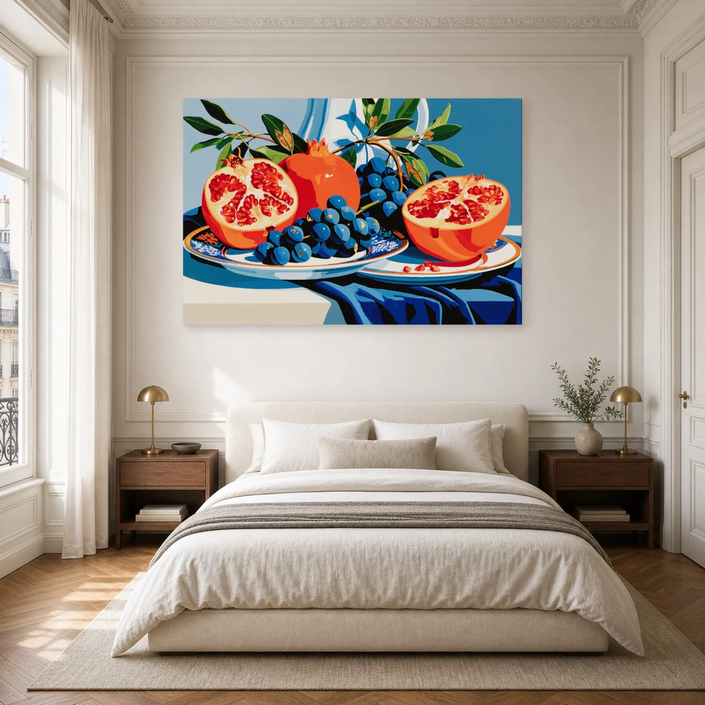 Tableau Nature Morte Doree Vaisselle Grenade dans une chambre - Art Virtuoso