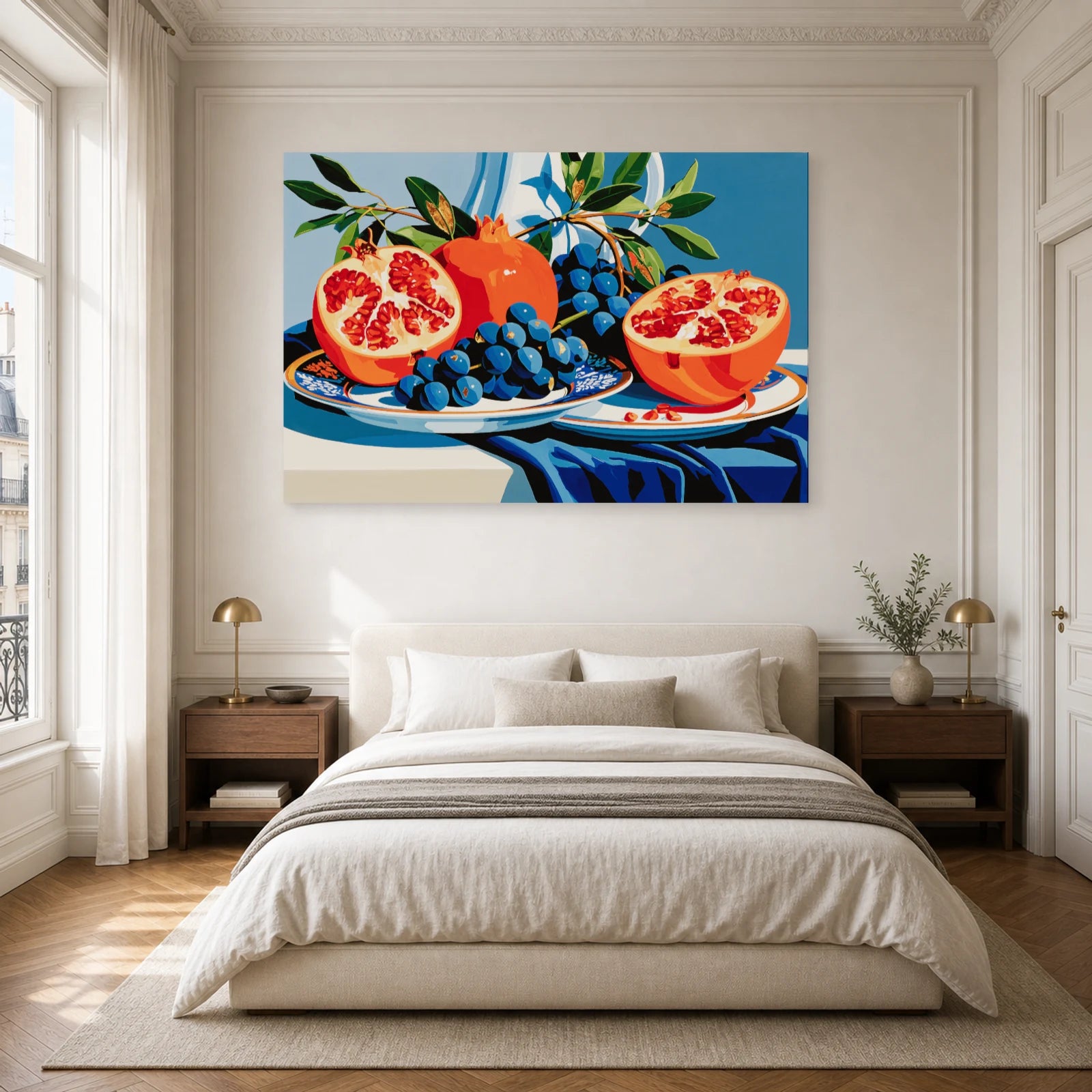 Tableau Nature Morte Doree Vaisselle Grenade dans une chambre - Art Virtuoso