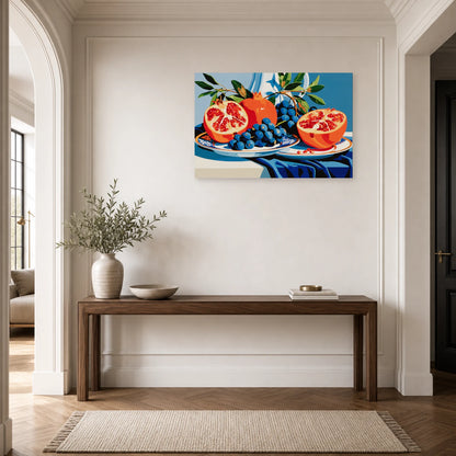 Tableau Nature Morte Doree Vaisselle Grenade dans une entree ou un couloir - Art Virtuoso