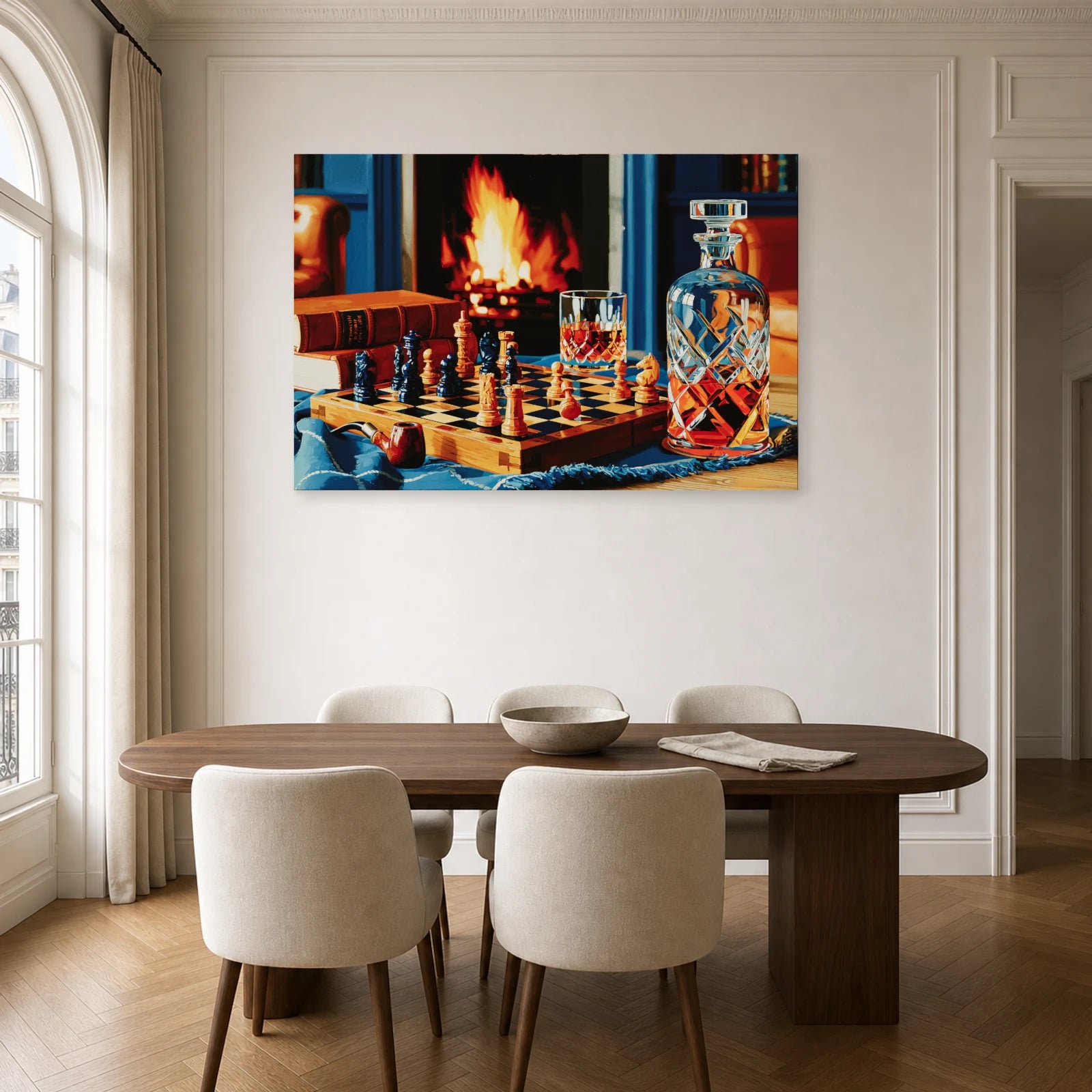 Tableau Nature Morte Echiquier Pipe Livre Bibliotheque dans une cuisine - Art Virtuoso