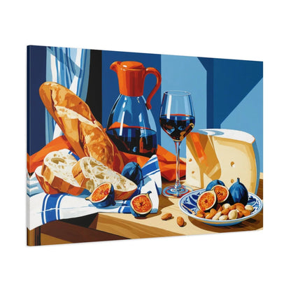 Tableau Nature Morte Fromages Pain Vin Rustique - Table de Terroir - décor monumental espace ouvert