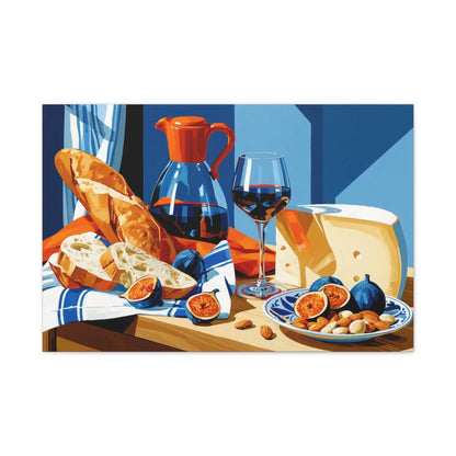 Tableau Nature Morte Fromages Pain Vin Rustique - Table de Terroir - intégration loft industriel