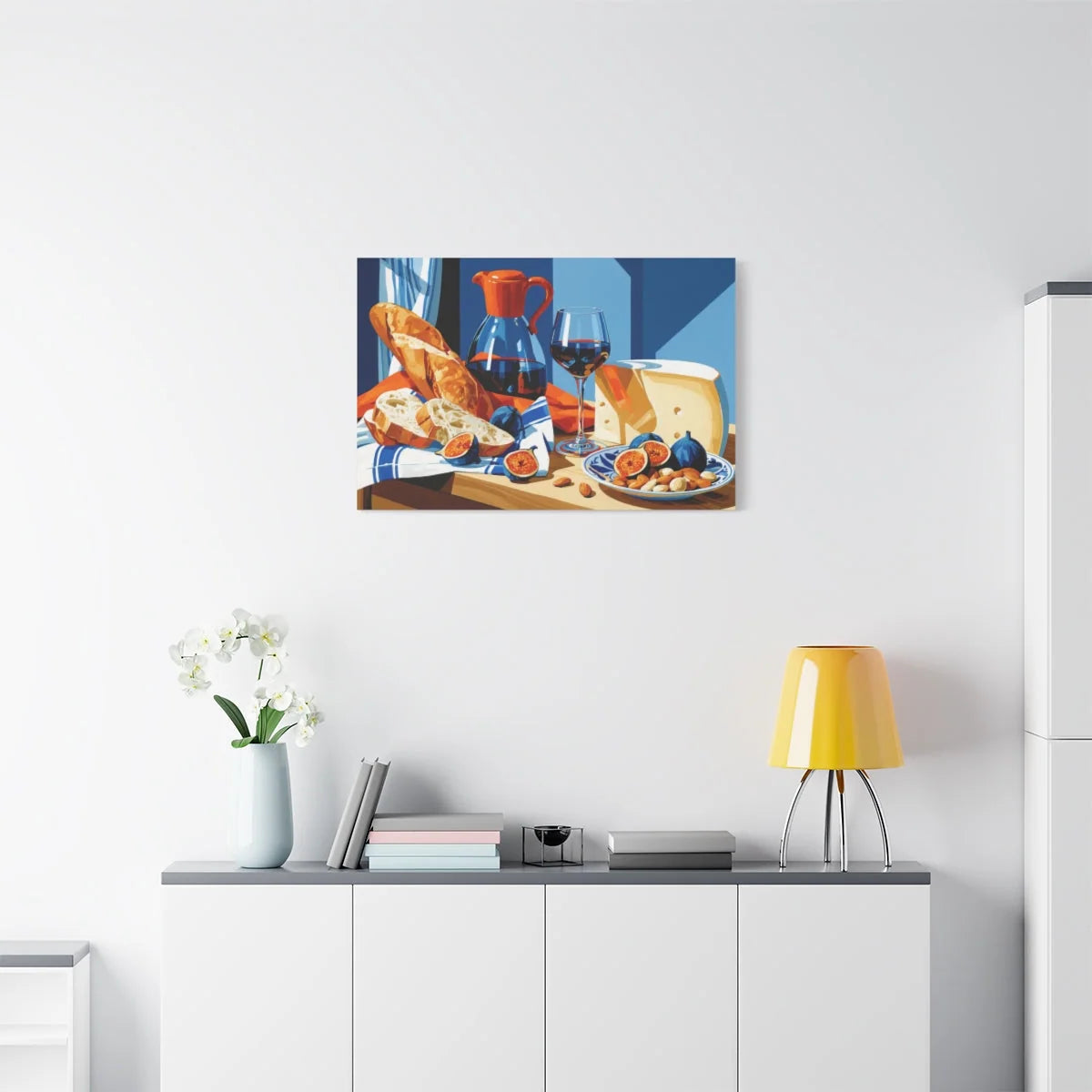 Tableau Nature Morte Fromages Pain Vin Rustique - Table de Terroir - décor mural panoramique