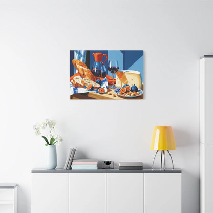 Tableau Nature Morte Fromages Pain Vin Rustique - Table de Terroir - décor mural panoramique