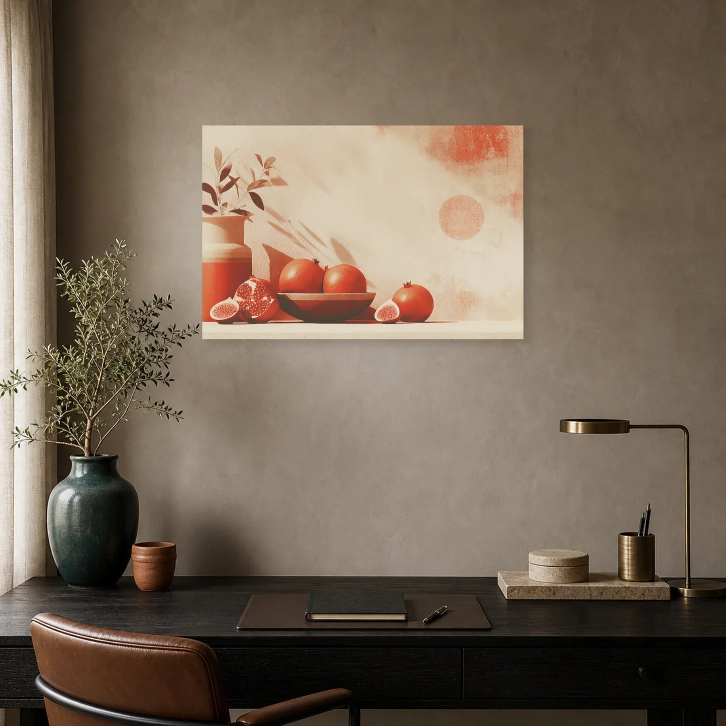 Tableau Nature Morte Fruits Terracotta dans un bureau - Art Virtuoso