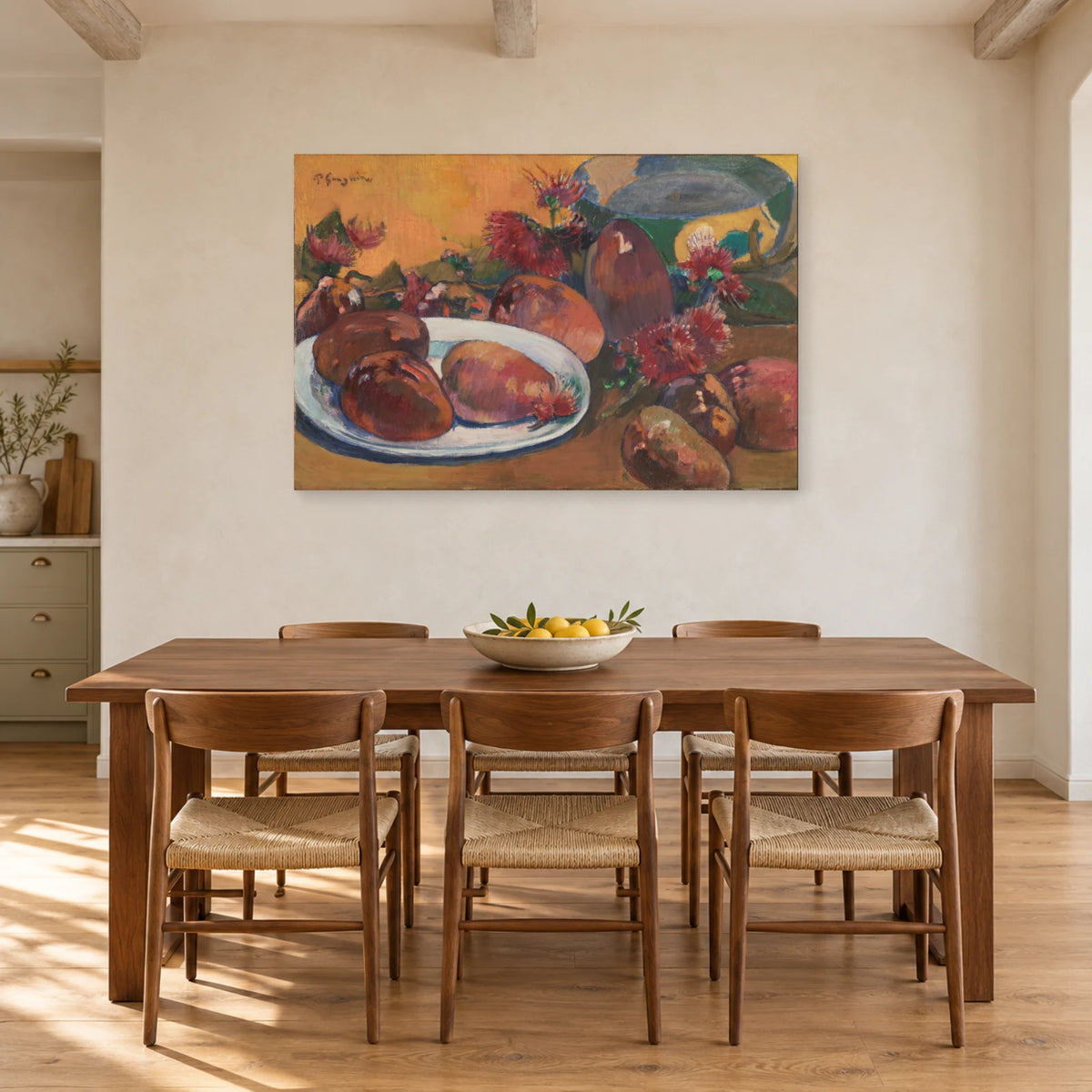 Tableau Nature morte aux mangues de Paul Gauguin dans une salle à manger - Art Virtuoso