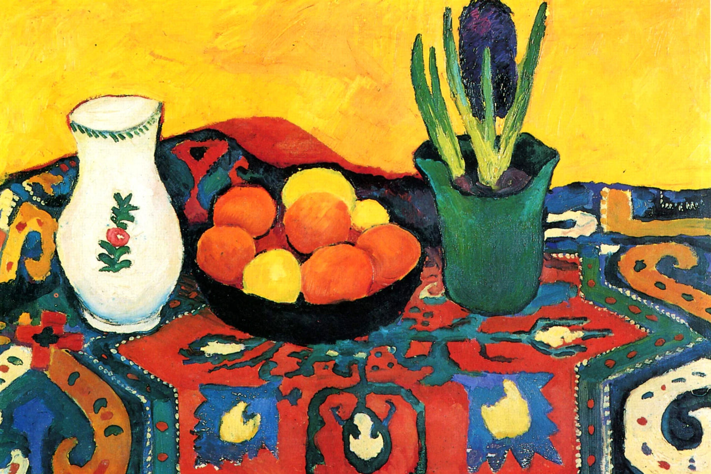Nature morte aux jacinthes sur fond jaune, toile taille M