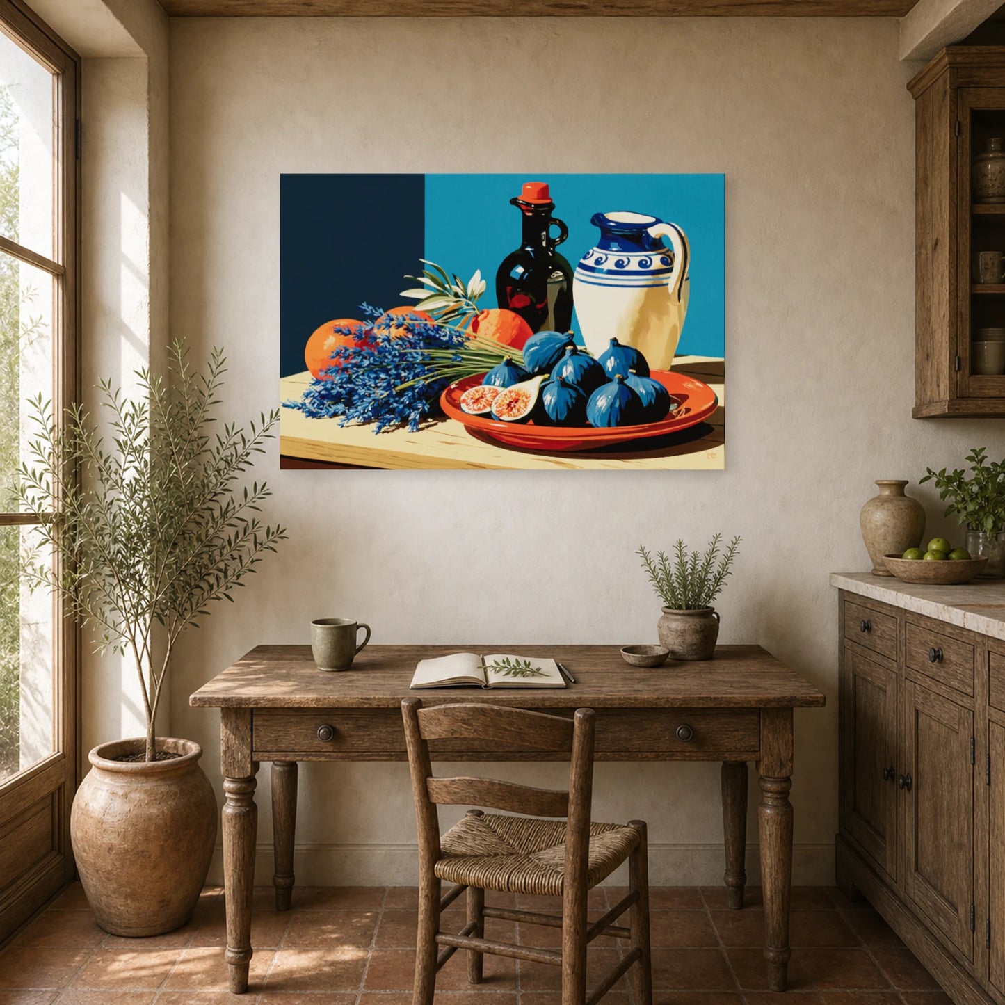 Tableau Nature Morte Terracotta Figues Lavande dans un bureau - Art Virtuoso