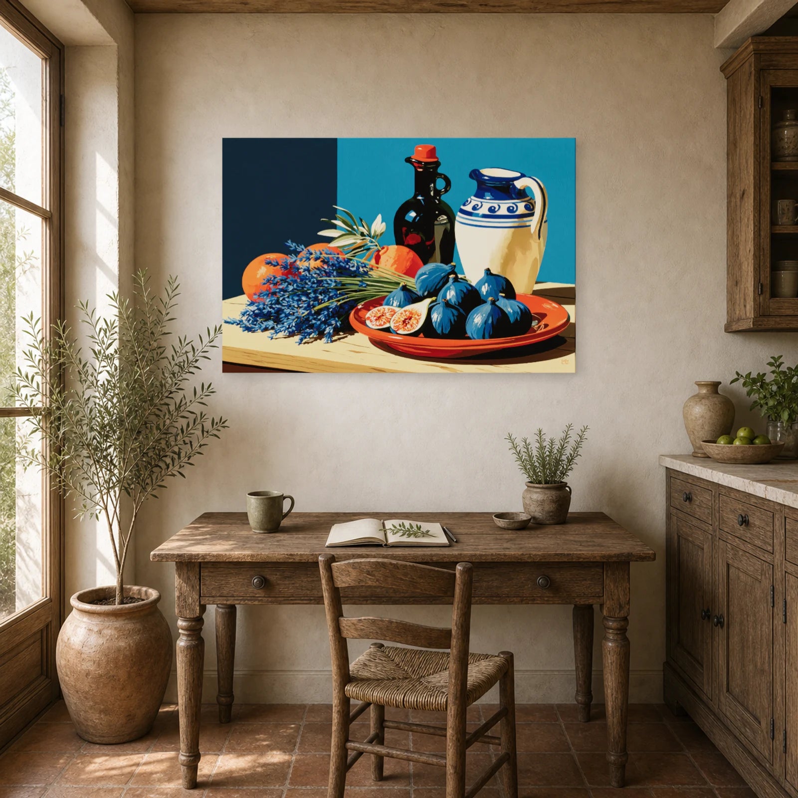 Tableau Nature Morte Terracotta Figues Lavande dans un bureau - Art Virtuoso