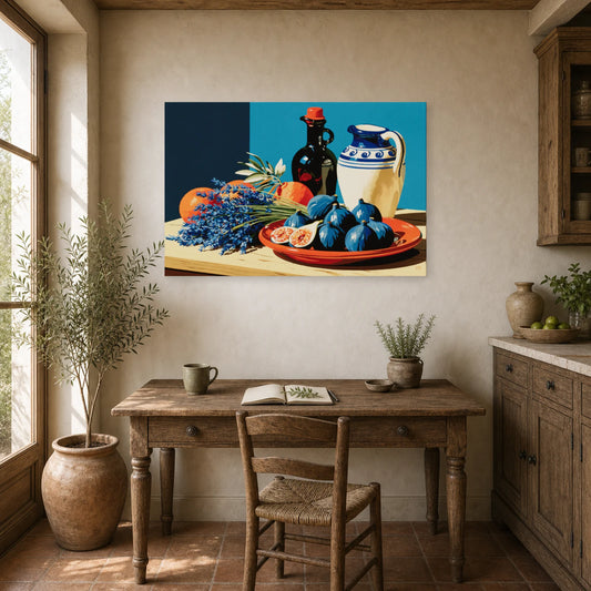 Tableau Nature Morte Terracotta Figues Lavande dans un bureau - Art Virtuoso