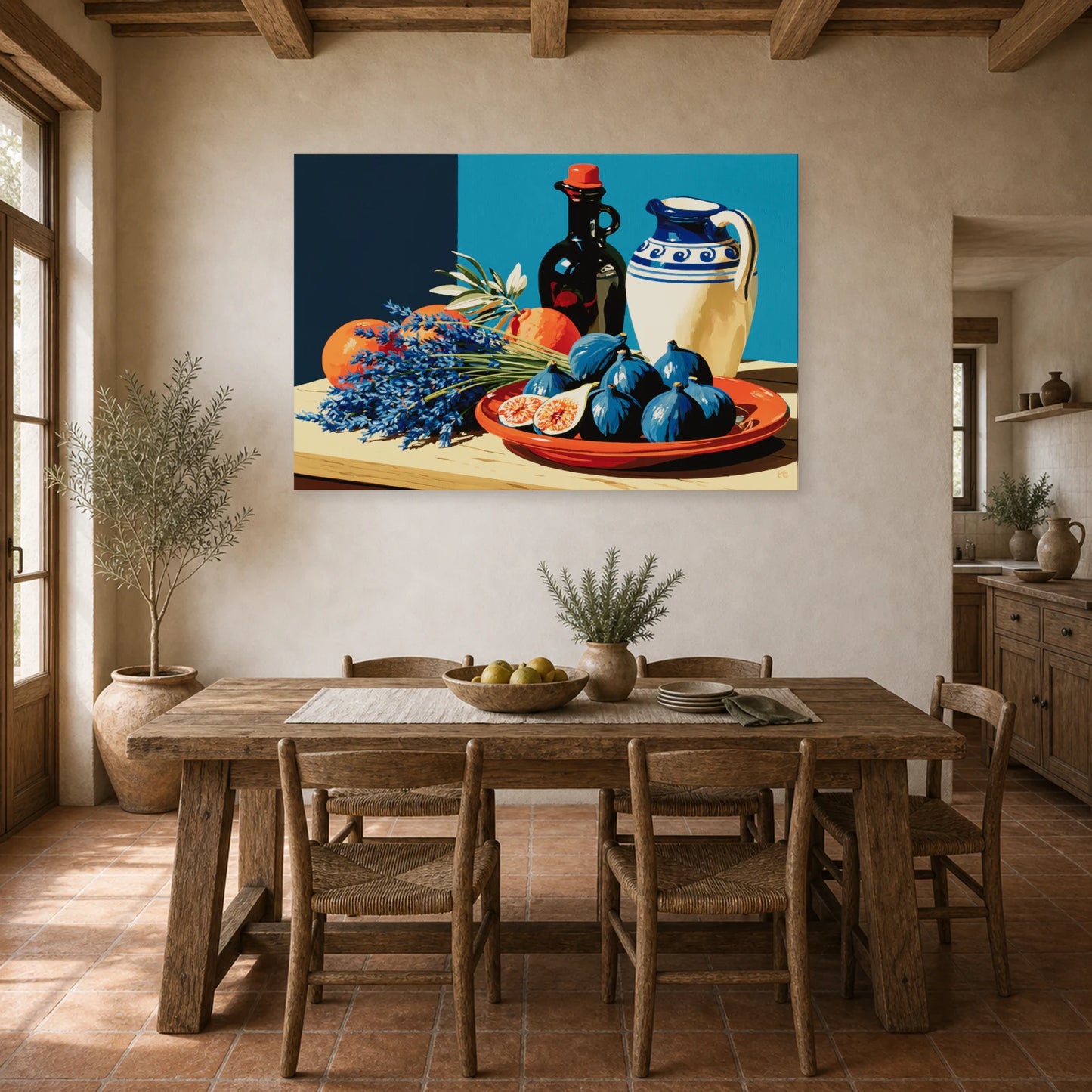 Tableau Nature Morte Terracotta Figues Lavande dans une cuisine - Art Virtuoso