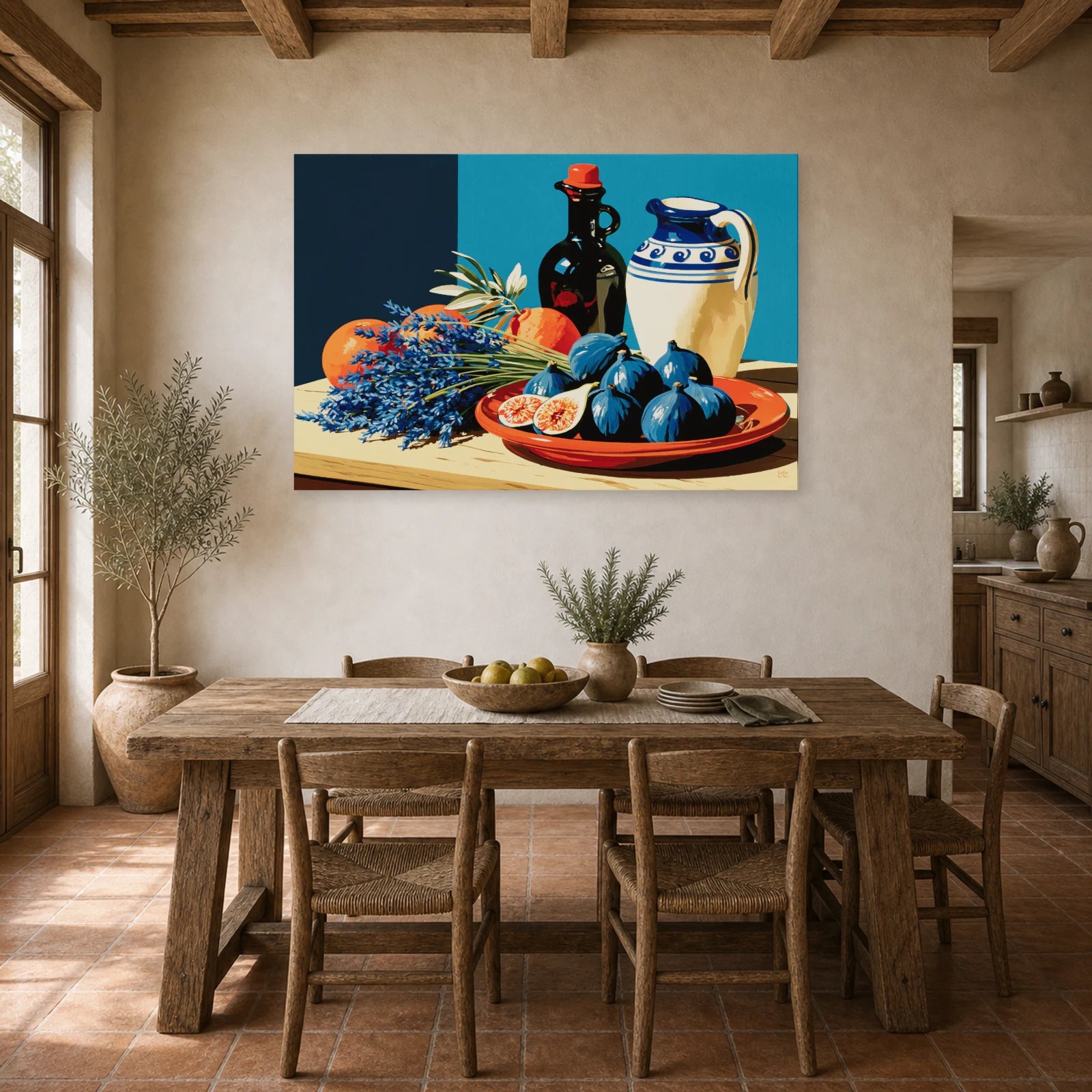 Tableau Nature Morte Terracotta Figues Lavande dans une cuisine - Art Virtuoso