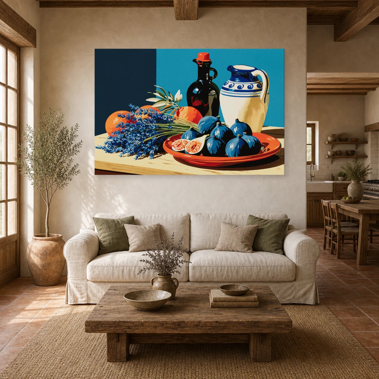 Tableau Nature Morte Terracotta Figues Lavande dans un salon - Art Virtuoso