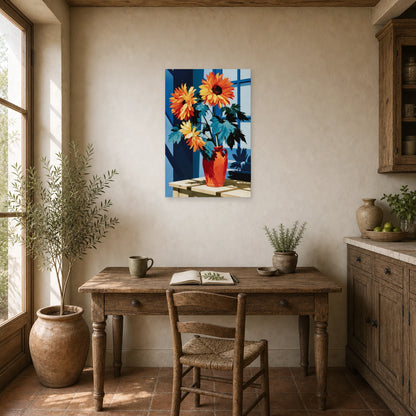Tableau Nature Morte Tournesols Vase Jaune Or dans un bureau - Art Virtuoso