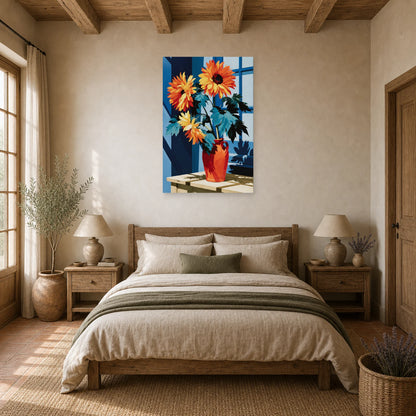 Tableau Nature Morte Tournesols Vase Jaune Or dans une chambre - Art Virtuoso