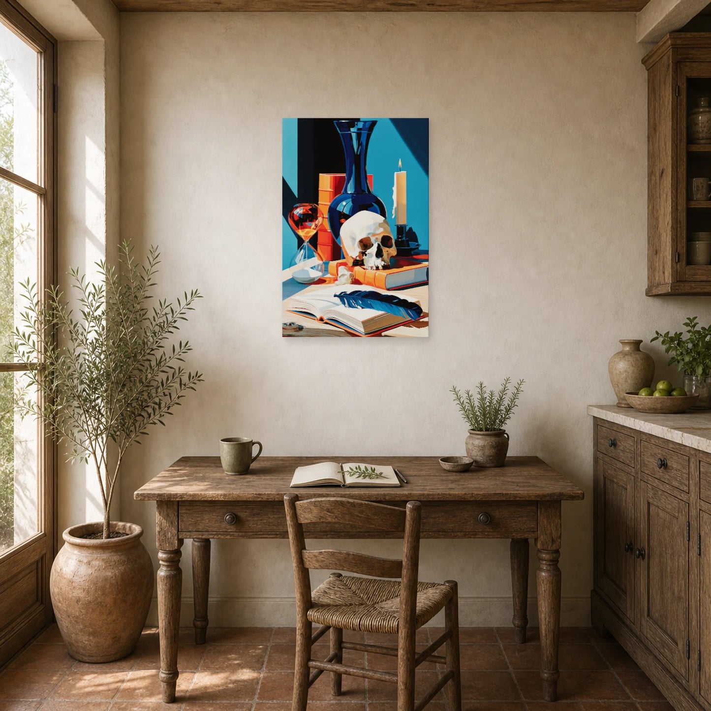 Tableau Nature Morte Vanitas Hollandaise Crane Sablier dans un bureau - Art Virtuoso