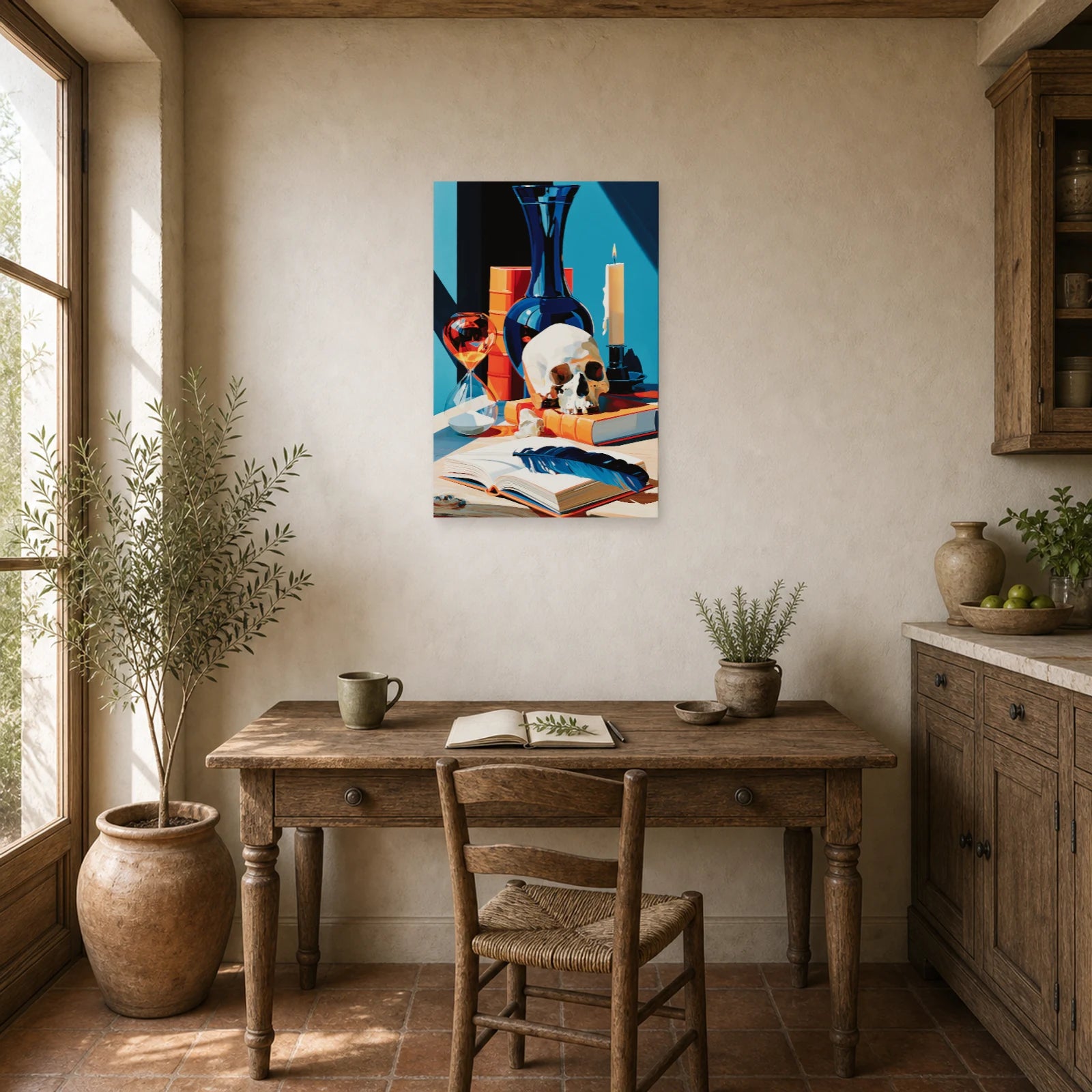 Tableau Nature Morte Vanitas Hollandaise Crane Sablier dans un bureau - Art Virtuoso