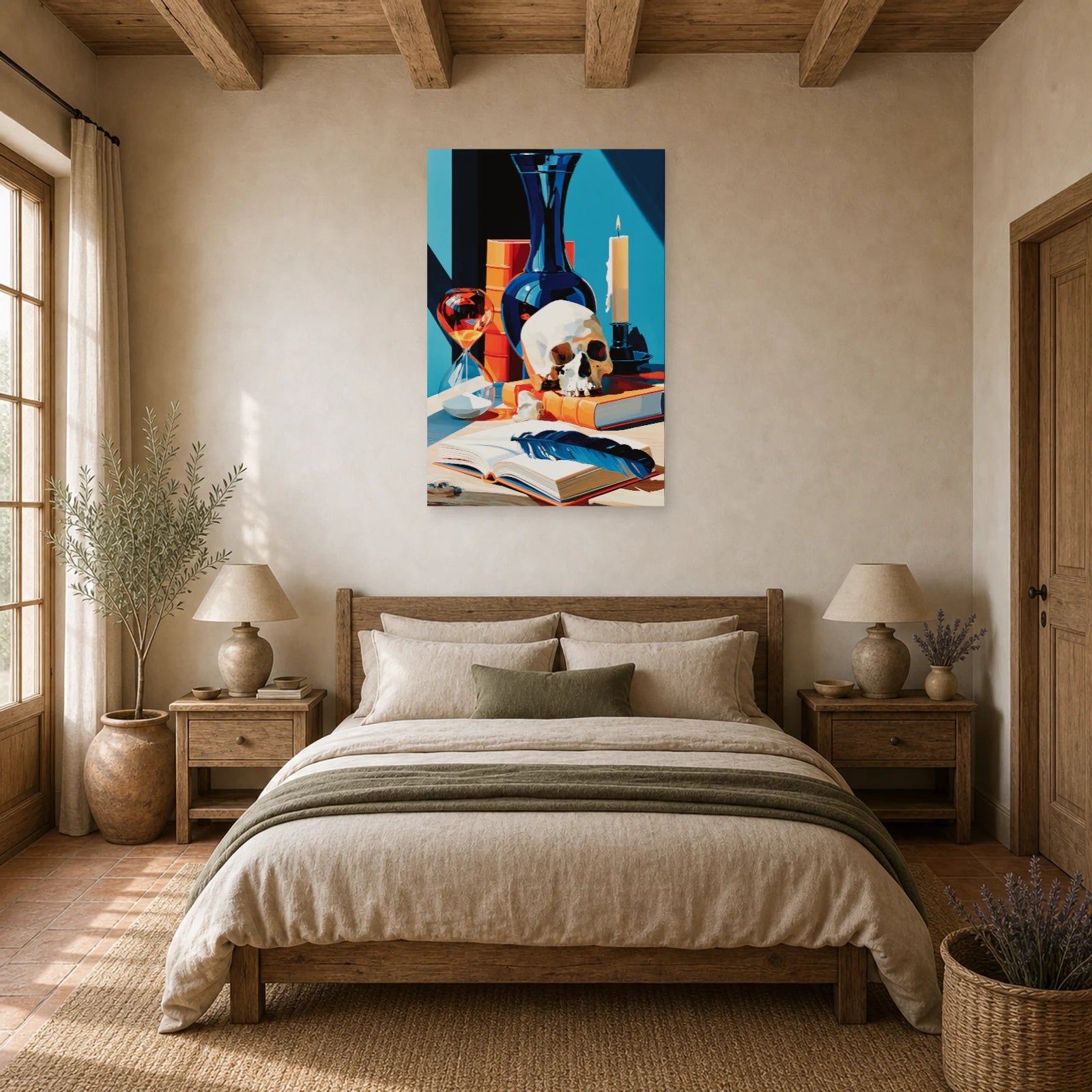 Tableau Nature Morte Vanitas Hollandaise Crane Sablier dans une chambre - Art Virtuoso
