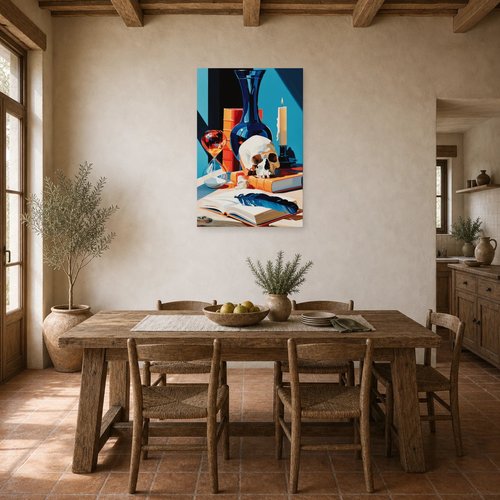 Tableau Nature Morte Vanitas Hollandaise Crane Sablier dans une cuisine - Art Virtuoso