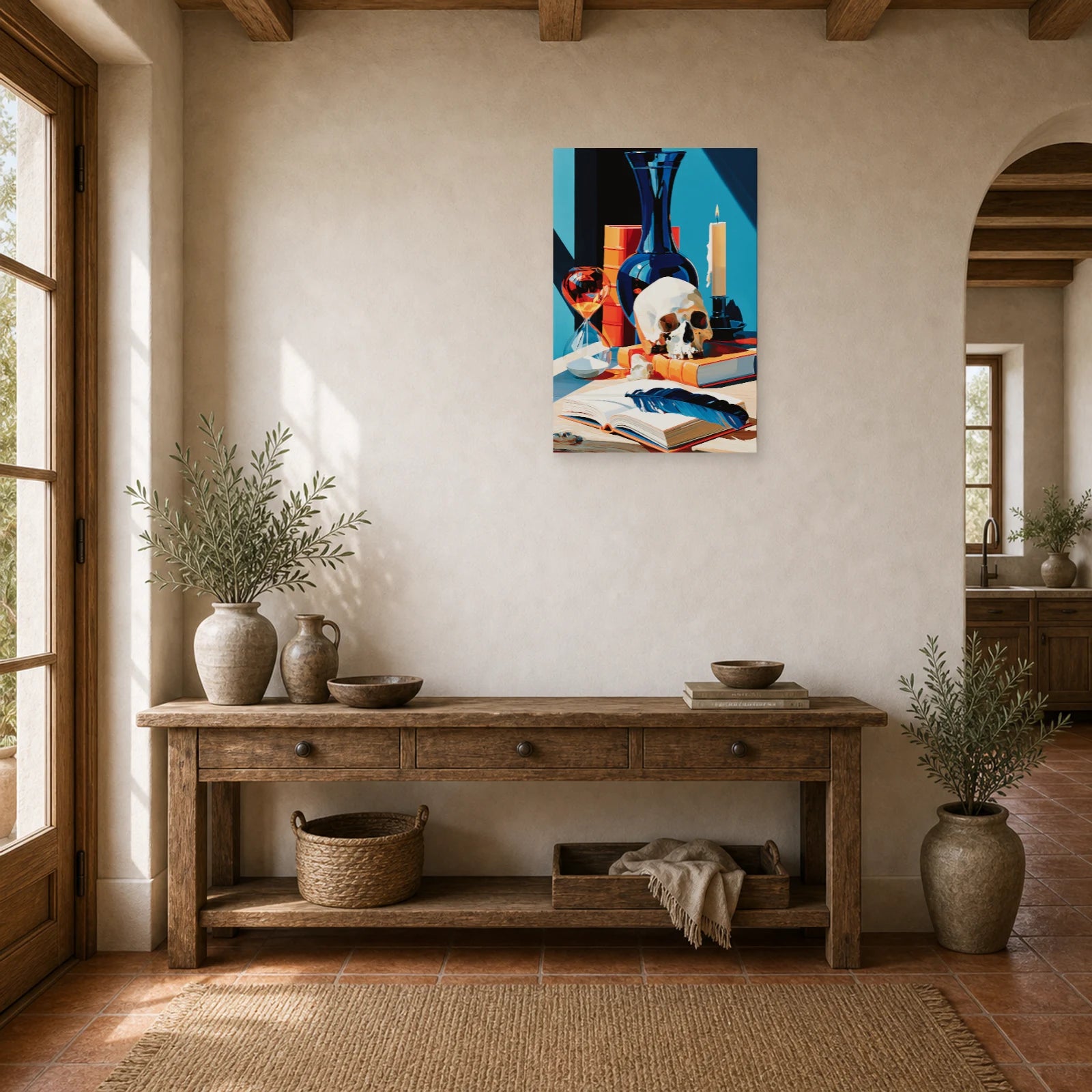 Tableau Nature Morte Vanitas Hollandaise Crane Sablier dans une entree ou un couloir - Art Virtuoso